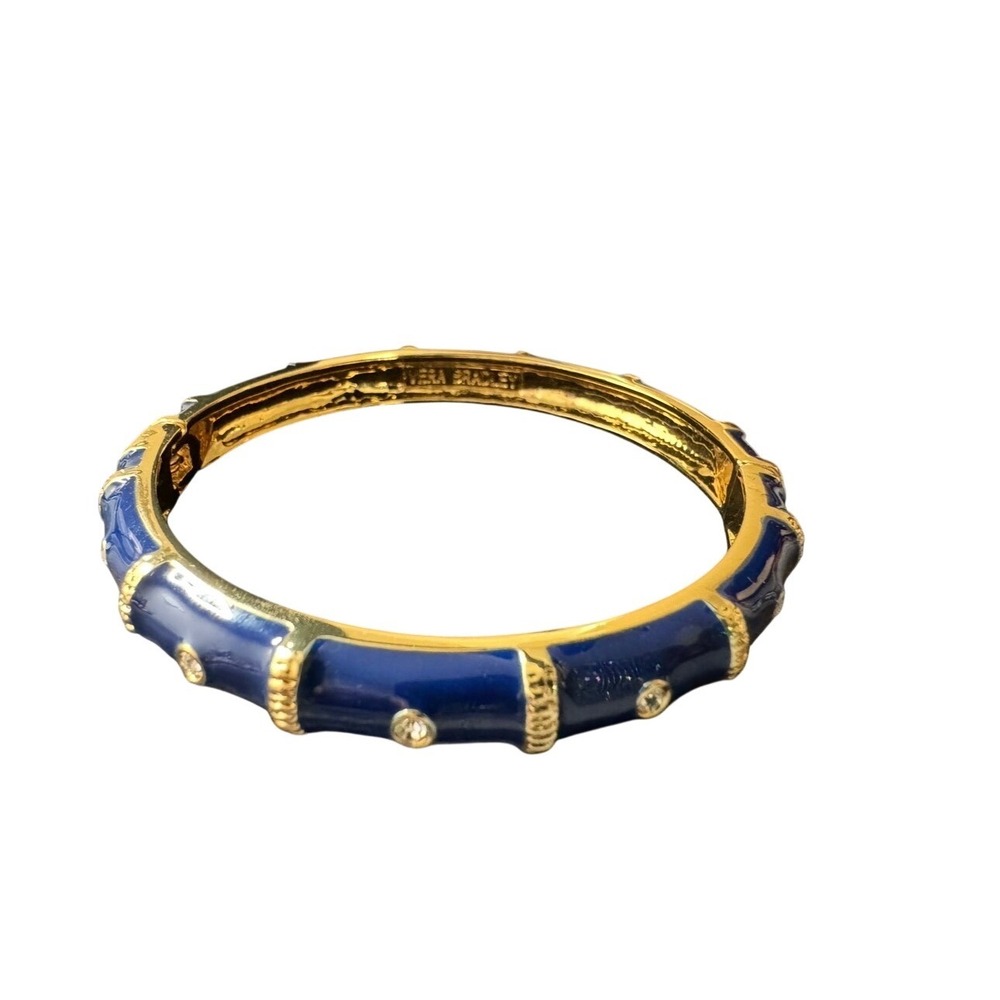 Vera‎ Bradley Gold Tone Cobalt Blue Enamel Crystal Hinged Bangle Bracelet